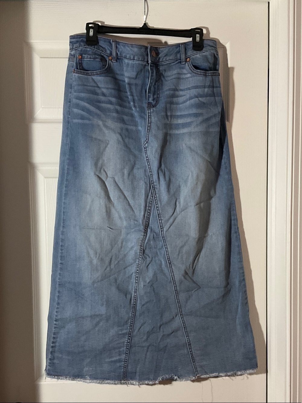 Light Wash Denim Maxi Skirt - Women Jeans Flare